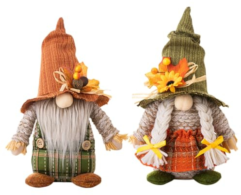 JOINPAYA Lot De 2 Poupées Nains De Jardin De Thanksgiving avec Chapeau De Pêcheur Ornements Décoratifs Décoration De Poupée Nains pour La Maison
