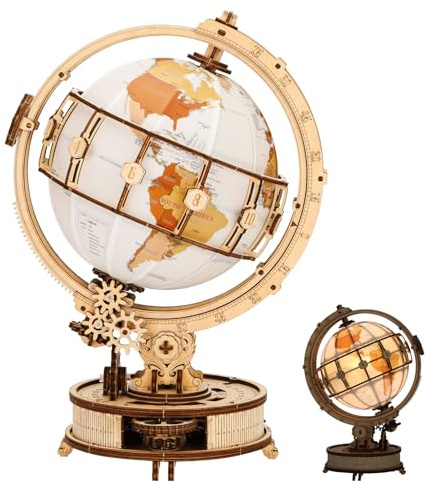 Pontuss 3D Wooden Puzzles for Adults: Illuminated Globe Building Kit with LED Light & Stand, DIY Adult Craft for Home Decor, Unique Hobby Gift for Men Women