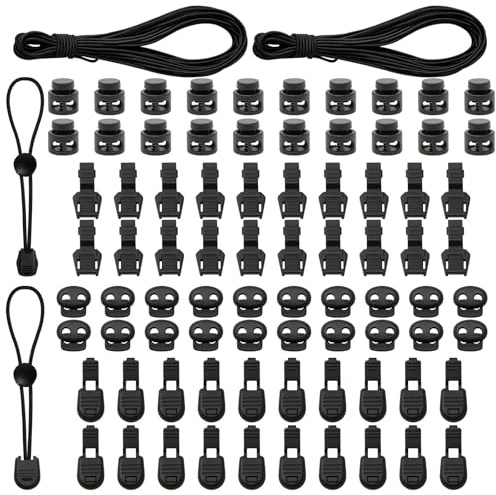 20 m x 3 mm Elastische Gummikordel Schwarz, Rundes Gummischnur mit Kordelstopper Set, Kordelverschlüsse für Rucksack, Kleidung, Schnürsenkel und Outdoor Projekte