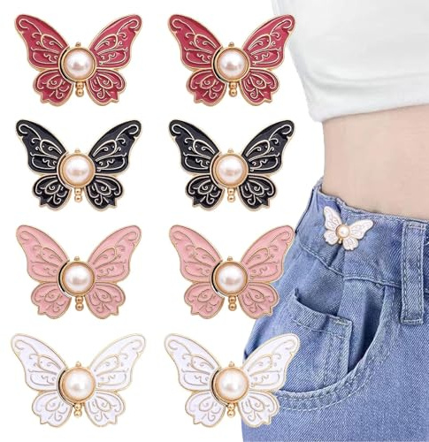 8pcs Butterfly Pant Taille Strahlung, Pant Taille Straffy Schmetterlingsknöpfe Stifte für lose Jeans, keine Nähdekoration, Hosenklammern für Mantel, Jacke, Bluse