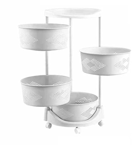 Scaffali portaoggetti girevoli, cestello portafrutta e verdura regolabile, contenitore portaoggetti bianco con cestello rimovibile, for soggiorno, bagno(36.5x36.5x74cm)