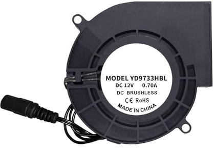 Ventilador centrífugo compacto de 12 V sin escobillas de 97 mm con rodamiento de bolas para refrigeración de computadora y barbacoa, ahumador, chimenea, soplador
