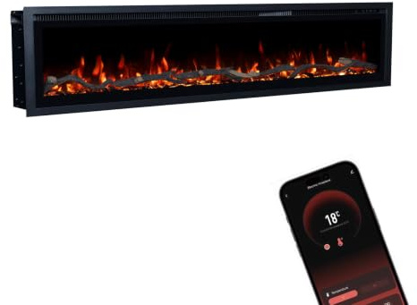 GF Core Elektrokamin Core 182 mit realistischem 3D LED-Feuer - Wand-Elektrokamin mit Heizung und Kaminfeuer, App Steuerung, Knistereffekt & Timer, max. 1800 W, 182x35x12cm