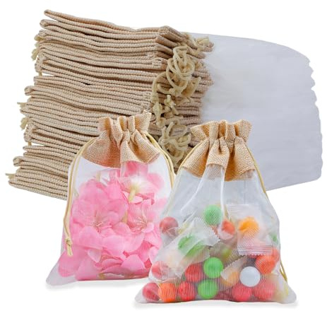 Organzasäckchen, 30 Stück Organza Säckchen 15x20cm, Säckchen zum Befüllenn mit Schnur, Klein Organzabeutel Geschenkbeutel Schmuckbeutel für Schmuck Hochzeit Party Feiern Weihnachten
