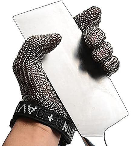 Guantes Anticortes, Guantes Resistentes a Cortes de Acero Inoxidable a Prueba de maquinaria de Corte de Prendas de Trabajo Seguro Armadura de Cadena de Metal Antideslizante