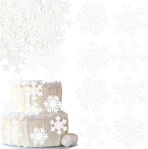 Ephlyn 60Pcs Edible Snowflake Cupcake Toppers Winter Cupcake Picks Snowflake Water Paper Winter Frozen Theme Baby Shower Kids Birthday Cake Decorations Party Supplies White