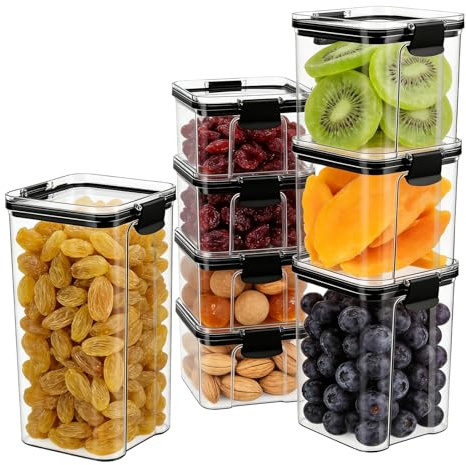 NAMYEUT 8 PCS Airtight Food Storage Containers Set, Assorted Size Plastic Cereal Containers with Lids, Clear Leakproof Kitchen Storage Container for Dry Food, Cereal, Flour and Sugar