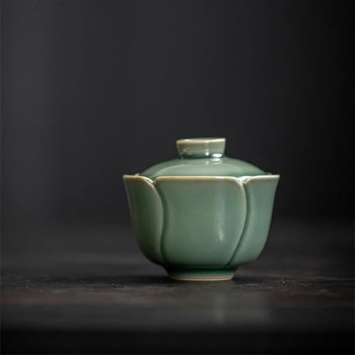 Juegos De Tazas De Té Juego Ceremonia Del Té Kung Fu Tazas Café Tazones Chawan Pequeño 110ml Tulipanes Celadón Para Sopera Con Tapa Verde Juego De Té De La Tarde(Gaiwan)