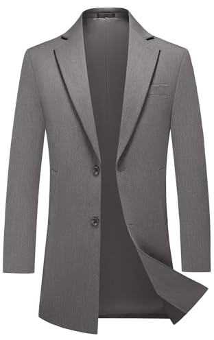 KUDMOL Men's Water-Resistant Mid-Length Blazer Casual Business Two-Button Suit Jacket for Work Daily Wear(Grey,M)
