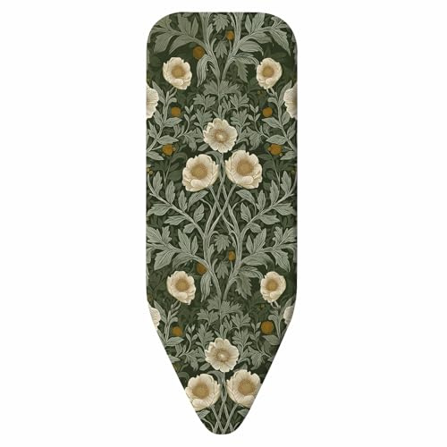 Vintage Flower Ironing Board Cover 130 × 40 cm, Thick 3mm Cotton Felt Padding, Drawstring Tightening & Lock, Resist Scorching and Staining, Art Leave Heavy Duty Padded Iron Board Covers