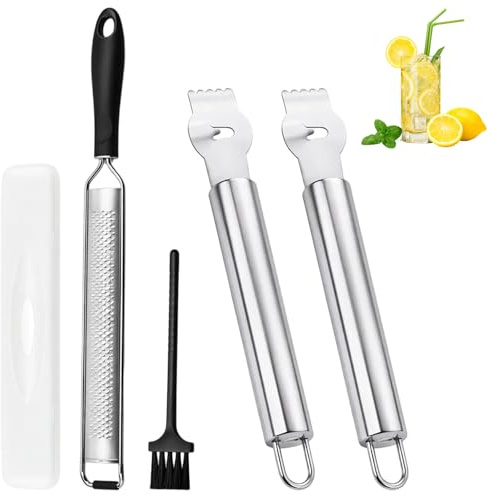 Zestenreißer 5-teiliges Set, Inklusive 2 Kurzgriffe, 1 Langgriff, 1 Schutzhülle und 1 Reinigungsbürste, Ideal für Gemüse und Obst, Praktisches Küchenzubehör, Maße 16.5 x 2.5 x 1.9 cm