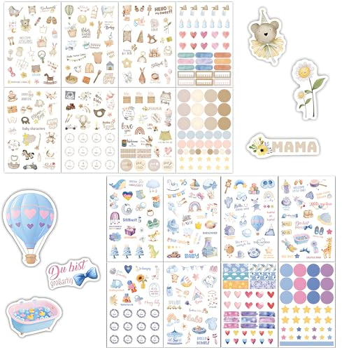 Sticker Baby 16 Blätter – Babyalbum Sticker Set für Jungen und Mädchen, Aesthetic Scrapbook Stickers für Fotoalbum, Scrapbooking Aufkleber, Kreatives Journal & Scrapbook Zubehör