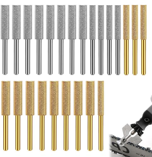 24 Pcs Diamond Chainsaw Sharpener 3 Sizes (4/4.8/5.5mm) Chainsaw Sharpening Grinding Chain High Hardness Grinding Stone Sharpening Kit for Stone Polishing, Electric Grinders Drills, Oil Saw Chains