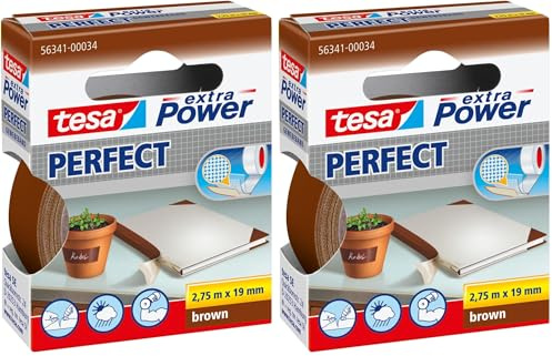tesa extra Power Perfect Gewebeband - Gewebeverstärktes Ductape zum Basteln, Reparieren, Befestigen, Verstärken und Beschriften - Braun - 2,75 m x 19 mm (Packung mit 2)
