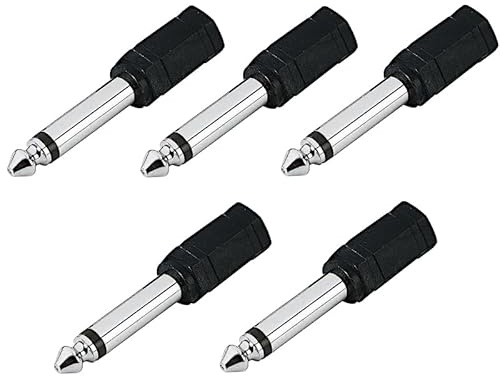 Generico Adattatore Jack da 6.3 a 3.5 Mono a Presa Stereo 3.5mm, Convertitore Audio Maschio 6.35mm per Mixer, Chitarra e Amplificatore, Kit 5 Pezzi