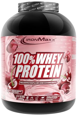 IronMaxx 100% Whey Protein Pulver 2350g - Kirsche Joghurt | Cremiger Eiweißshake mit BCAAs & EAAs | High Protein, Low Carb & zuckerarm | Ideal für Muskelaufbau, Diät & Fitness Design kann variieren
