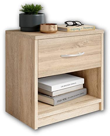 Stella Trading PEPE Nachttisch in Eiche Sonoma Optik - Schlichter Nachtschrank mit einer Schublade passend zu jedem Bett & Schlafzimmer - 39 x 41 x 28 cm (B/H/T)