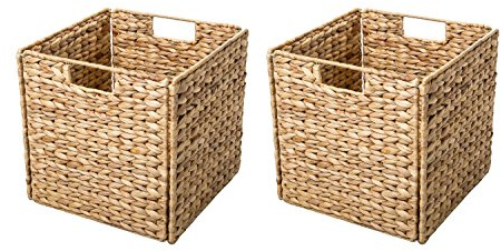 Trademark Innovations Lot de 2 paniers de rangement pliables en jacinthe avec cadre en fil de fer Naturel