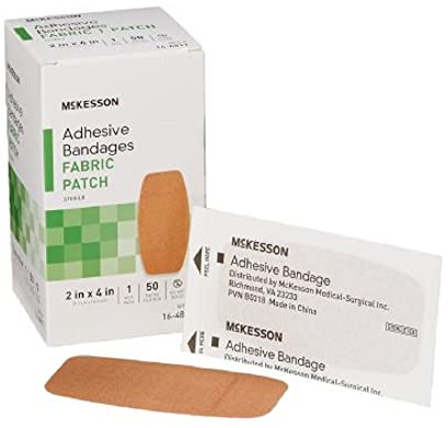 McKesson Adhesive Bandages, Sterile, Fabric Patch, 2 in x 4 in, 50 Count, 1 Pack