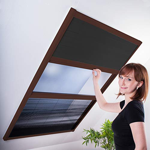 Kombi Dachfenster-Plissee - Sonnenschutz & Fliegengitter für Dachfenster 110 x 160 cm (für Fenster bis max. 100 x 154 cm) | brauner Rahmen