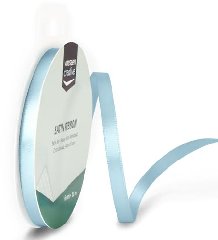 Vaessen Creative Satinband Anthrazit, 3 mm x 10 Meter, Schleifenband, Dekoband, Geschenkband und Stoffband für Hochzeit, Taufe und Geburtstagsgeschenke, Hellblau
