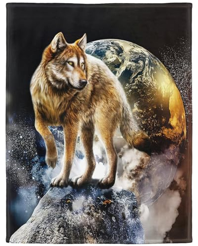 YISUMEI Decke 150x200 cm Kuscheldecken Sanft Flanell Weich Fleecedecke Tagesdecke Wolf Erde