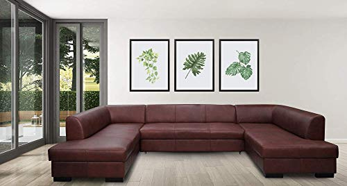 Quattro Meble Großes Echtleder Ecksofa in U-Form London U 200x352x185 in Echtleder Granada Cognac Sofa Couch mit Schlaffunktion, Bettkasten Echt Leder Eck Couch Ledersofa große Farbauswahl