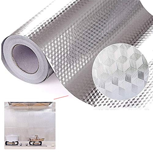 Gabinete de cocina Pegatinas de papel pintado a prueba de aceite, Estufa de alta temperatura Pegatinas de pared de azulejos antifumador Papel de aluminio autoadhesivo Papel de aluminio (60CM*500CM)