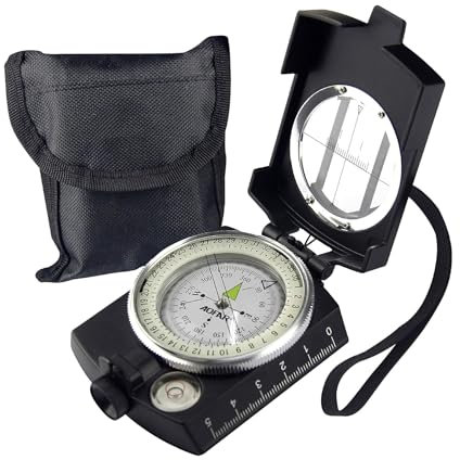 AOFAR Militär-Kompass, AF-4580, Visiereinrichtung, Navigation, wasserdicht und stoßfest, mit Kartenmesser, Entfernungsrechner, Tasche für Camping, Wandern, Jagd, Rucksacktour, Schwarz