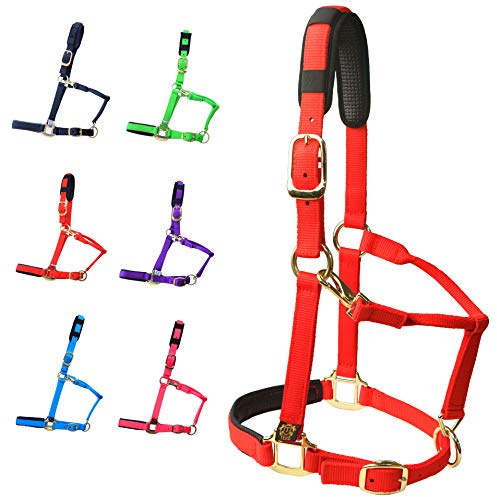 T TEKE Adjustable Horse Halters by Heavy Duty Soft Nylon, Padded with Anti-rubbing Waffle Neoprene on Both Crown & Nose