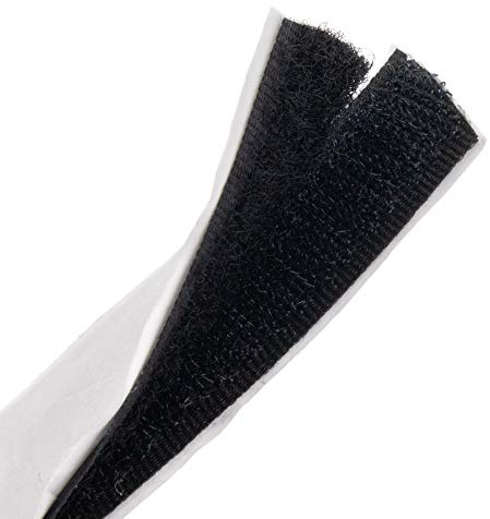 Kardborreband självhäftande 5 meter lång 16 mm bred svart, set krokar och fleece