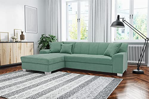 DOMO. collection Ecksofa Capri, Sofa in L-Form, Couch, Polsterecke, Eckcouch, Sofa-Garnitur, Longchair links 239 x 152 x 75 cm (BxTxH), mint (grün) | Longchair links im klassischen Design mit Chromfuß, komfortable L-Form, 239 x 152 x 75 cm (BxTxH)