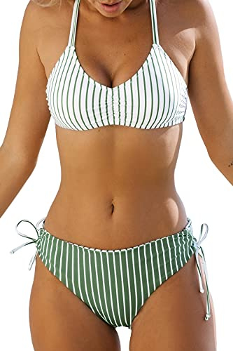 CUPSHE Conjunto de Bikini Reversible Lace Up Laderal Traje de Baño de Dos Piezas, XL