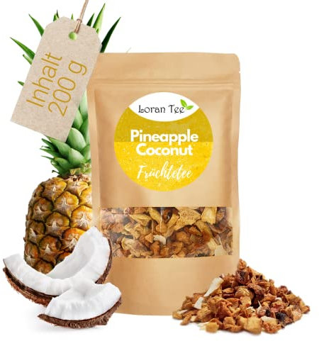 LORAN - Früchtetee Ananas und Kokos Pineapple Coconut 150g, lose in Zippbeutel, Apfelstücke, geröstete Kokoschips, Kokosraspeln, natürliches Aroma, Ananasflocken