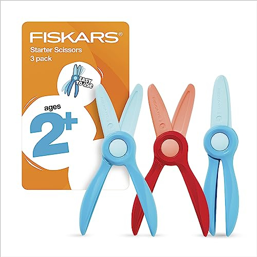 Fiskars Lot de 3 paires de ciseaux de démarrage pour enfants à partir de 2 ans - Petits ciseaux de sécurité en plastique - Fournitures artistiques faciles à prendre en main pour la rentrée scolaire,