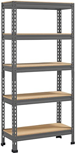 Yaheetech Heavy Duty 5-Tier Metal Garage Shelving 150x70x30cm Dark Gray | Versatile metal shelving rack with adjustable layers, storage shelves hold tools bulk goods for garage kitchen workshop