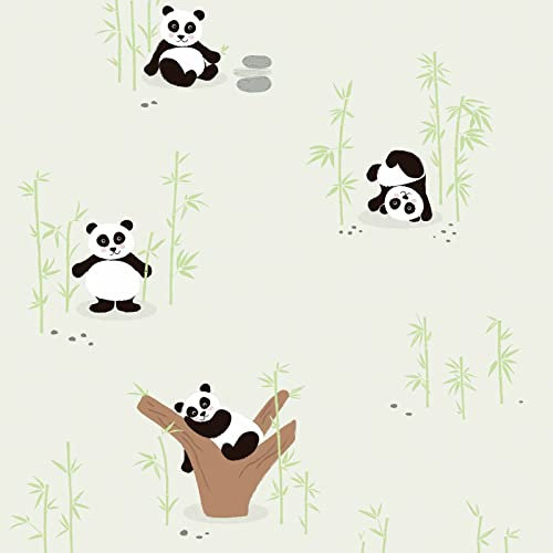 Bambus Tapete mit Panda | Kinderzimmer Tier Tapete ideal für Jungen und Mädchen | Verspielte Vlies Kindertapete in Grau und Grün