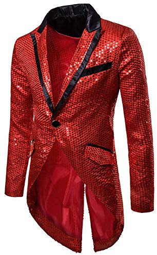 QIUhhpuy Herren Frack Kostüm Gothic Jacke Frack Mantel Smokingjacke Glitzer Pailletten Sakko für Praty Anschlussball Langarm Jacke Smoking Kostüm Frack Blazer Freizeit Anzugjacke Praty