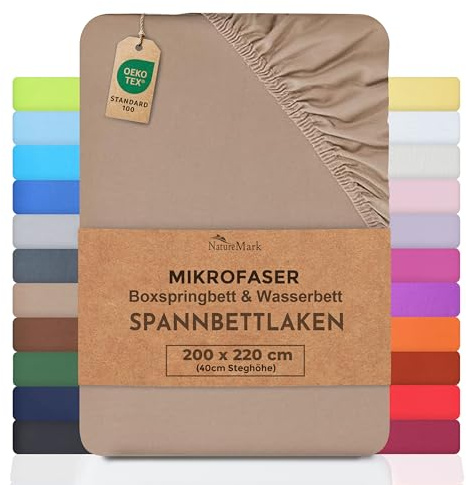 NatureMark Microfaser Boxspringbett & Wasserbett Spannbettlaken 200 x 220 cm - 40 cm Steghöhe - 200x220cm Spannbetttuch - 100% Polyester, Sand/Beige