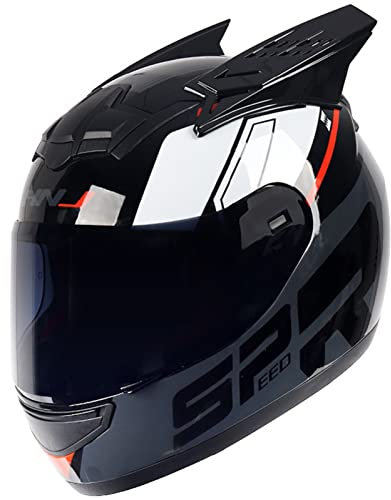 BAUTI Vollgesichts-Motorradhelm für Mädchen Frauen integrierter Helm mit Katzenohren ECE(R22/05) zugelassener Motorradhelm Vierjahreszeiten-Klapphelme mit Sonnenblende 22,S(54-56CM)