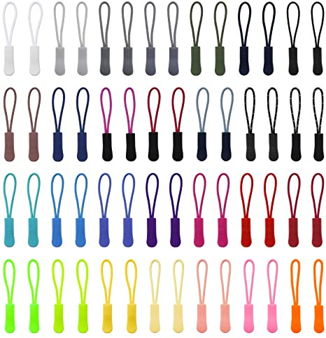 WANDIC Reißverschluss-Zugbänder, 56 Stück, bunte Nylon-Reißverschluss-Etiketten, Kordelzüge, Reißverschluss-Verlängerungsschnüre für Gepäck, Jacken, Stiefel, Rucksäcke, Kleidung