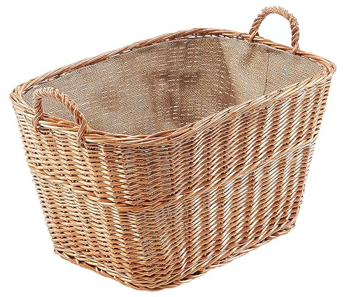 Kobolo Kaminholzkorb Weidenkorb Holzkorb für Kaminholz aus gekochter Weide mit Leinenfutter
