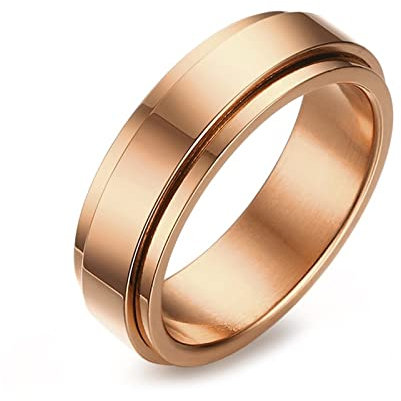 ANAZOZ Antistressring Rosegold, Ringe Frauen Edelstahl Fidget Ring Größe 62 (19.7) Rotierender Ring Breit 6mm