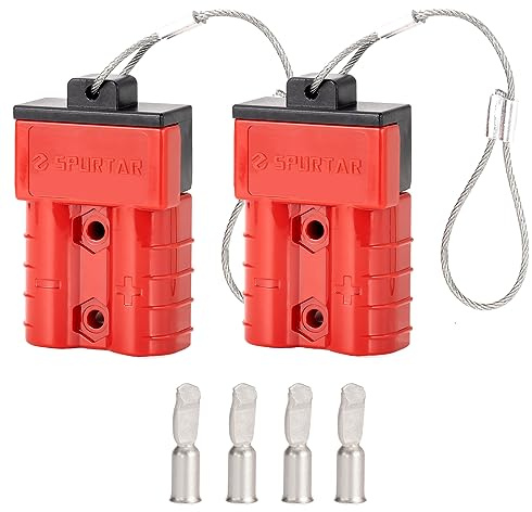 Spurtar 50A 6 AWG batteri snabbkoppling/frånkoppling (2-pack) kontaktdon för ledningsnät återvinningsvinsch släpvagn, 12-36V batteripolkontakter snabbkoppling trådkontakter, Röd
