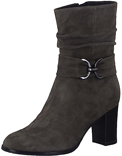 CAPRICE Damen Stiefeletten mit Absatz Memotion aus Wildleder Blockabsatz Weite G, Grau (Stone Suede), 39 EU