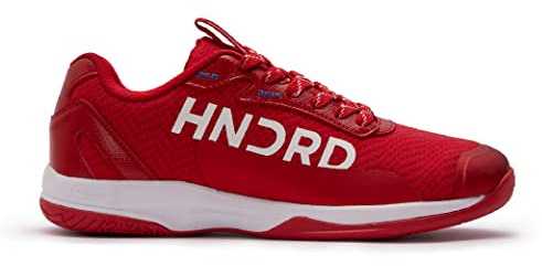 HUNDRED Xoom Pro, scarpe da badminton professionali antitraccia da uomo | Materiale: ecopelle | Adatto per tennis indoor, squash, ping pong, basket e padel (Rosso/Bianco, EU 45, UK 11, US 12)