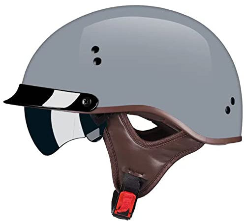 Vintage Jethelme Halbhelme Motorradhelm ECE-Zulassung Brain-Cap Mit Built-In Visier Herren Damen Offener Helm,Für Cruiser Chopper Biker Moped Halbschalenhelm 3,M:57-58CM