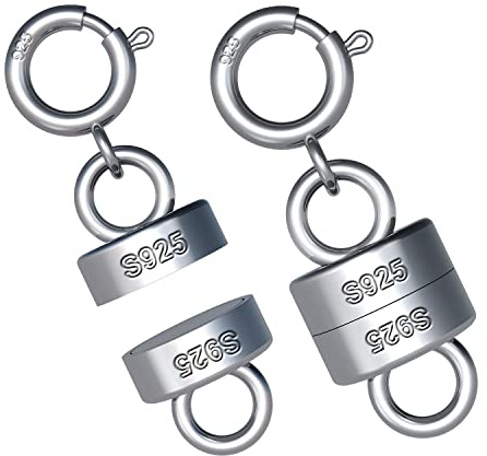 2pcs 925 Sterling Silver Magnetic Necklace Clasps and Closures, Bracelet Clasp Converter Jewelry Clasps and Closures for Jewelry Making Supplies (Silver)
