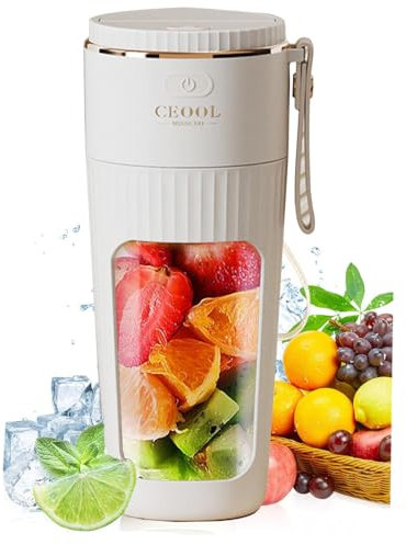 Besmall Smoothie Maker to go, Smoothie Flasche with Straw Blender Bottle with 10 Super Sharp Blades, 12 Oz Smoothie Maker to Go, Rechargeable, USB, For Sports, Camping, Fitness