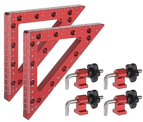 sourcing map 2pcs Corner Clamp 45 & 90 Degree 6 Right Angle Clamp Set for Woodworking, Aluminum Alloy Positioning Square Tool for Picture Frame Box Cabinets Drawers, Red